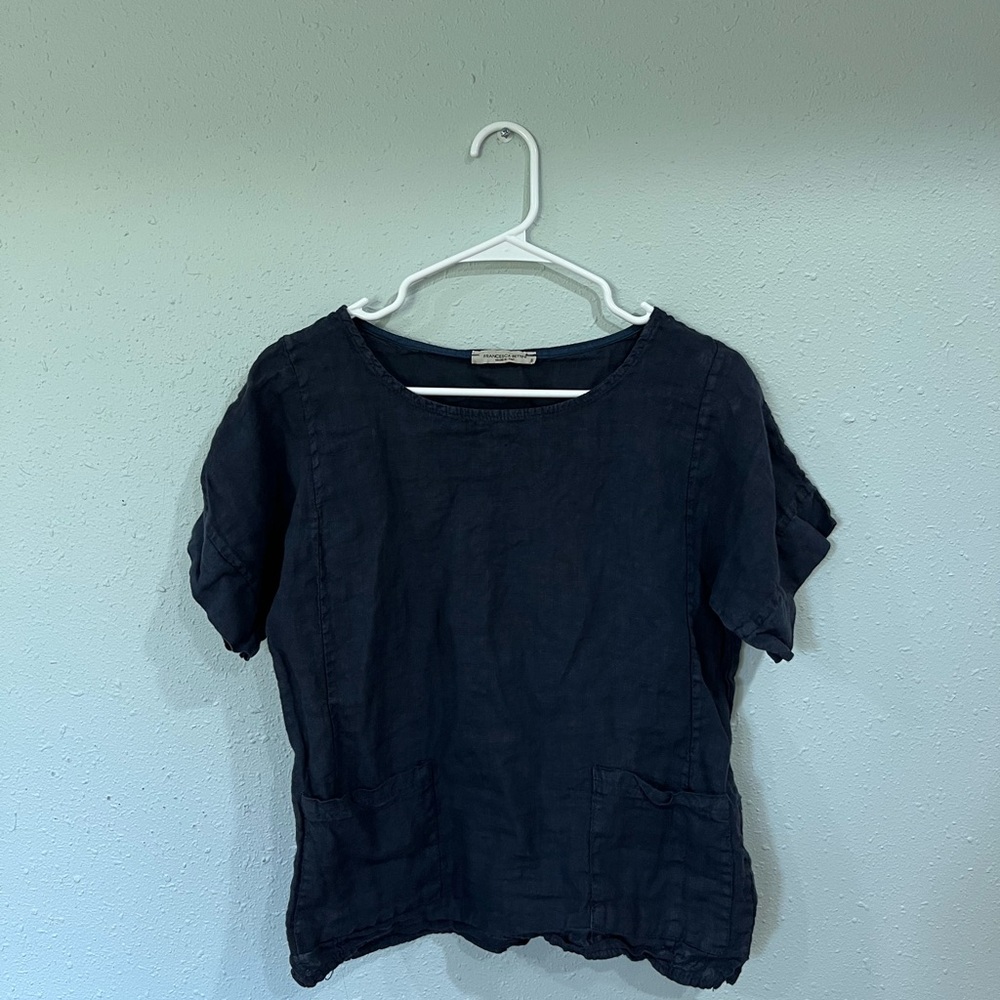 Navy Linen Women's Top